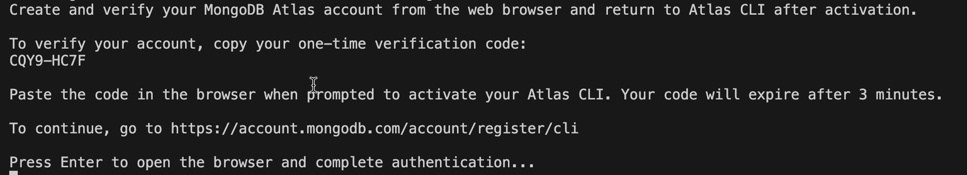 Atlas CLI authentication in terminal