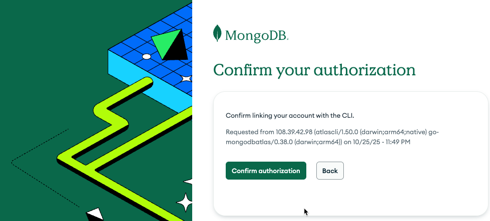 MongoDB Atlas confirm authorization
