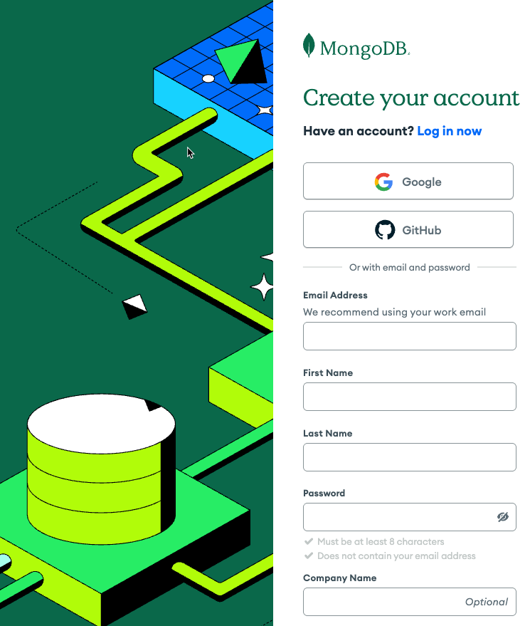 MongoDB Atlas create account
